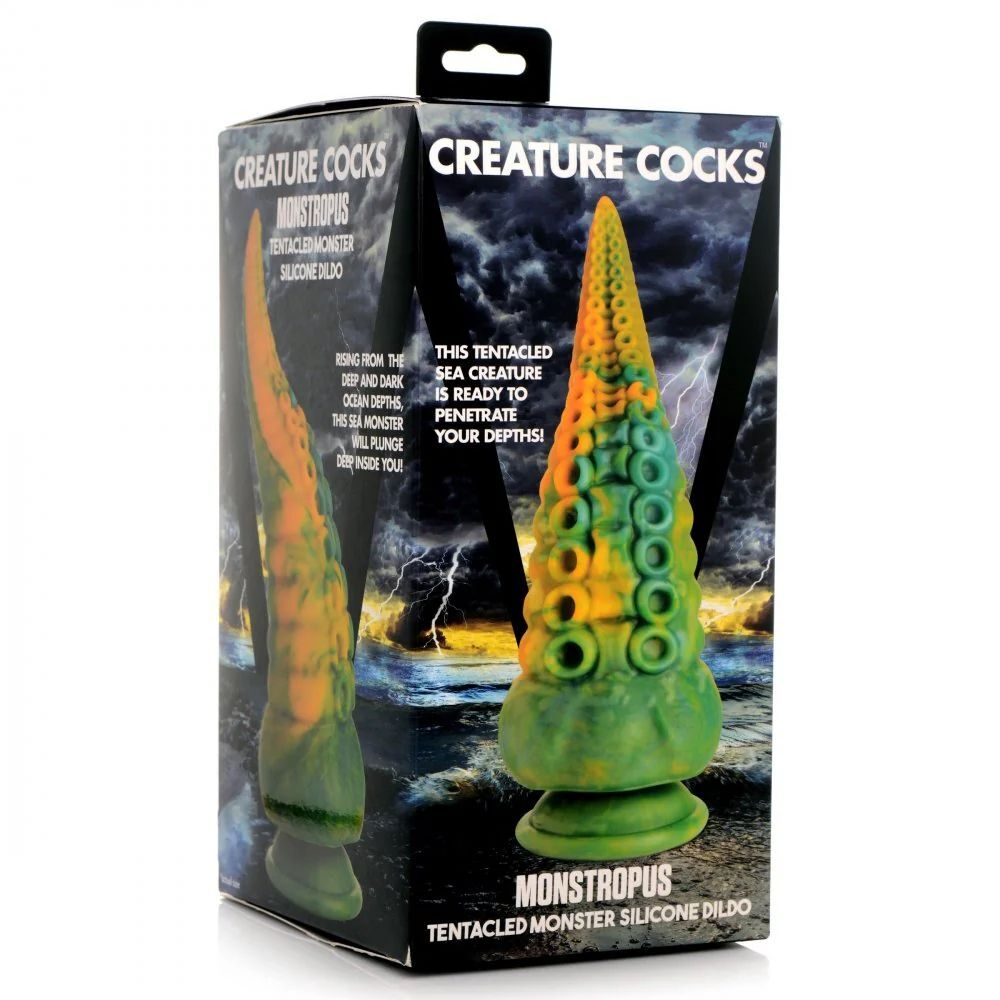Фантазийный фаллоимитатор в форме щупальца Monstropus Tentacled Monster Silicone Dildo - 21,6 см. (Цвет: зеленый с желтым)