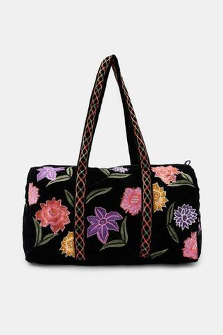 ZARA СТЕГАНАЯ БАРХАТНАЯ СУМКА С ЦВЕТОЧНОЙ ВЫШИВКОЙ, ЧЕРНЫЙ