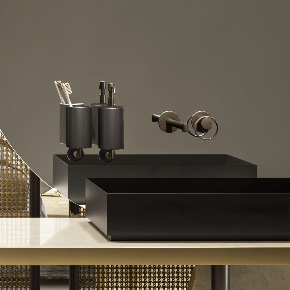 Смеситель для раковины Gessi Anello, настенный, длинный излив, встраиваемый, внешняя часть, цвет Aged Bronze