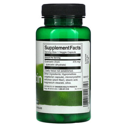 Антиоксиданты Swanson, Кверцетин, 475 мг, 60 растительных капсул