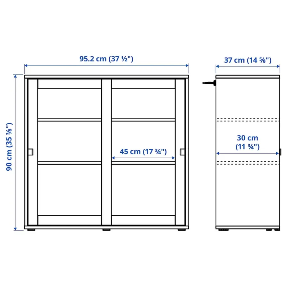 Шкаф-витрина с раздвижными дверцами - VIHALS  IKEA/ ВИХАЛС ИКЕА, 95x37x90 с, белый