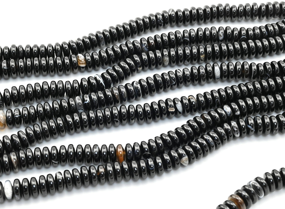 43045 Агат черный диск 10*4мм, нить 19см