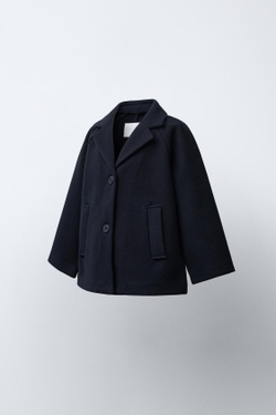 ZARA ПАЛЬТО ИЗ ШЕРСТЯНОЙ ТКАНИ, МОРСКОЙ СИНИЙ