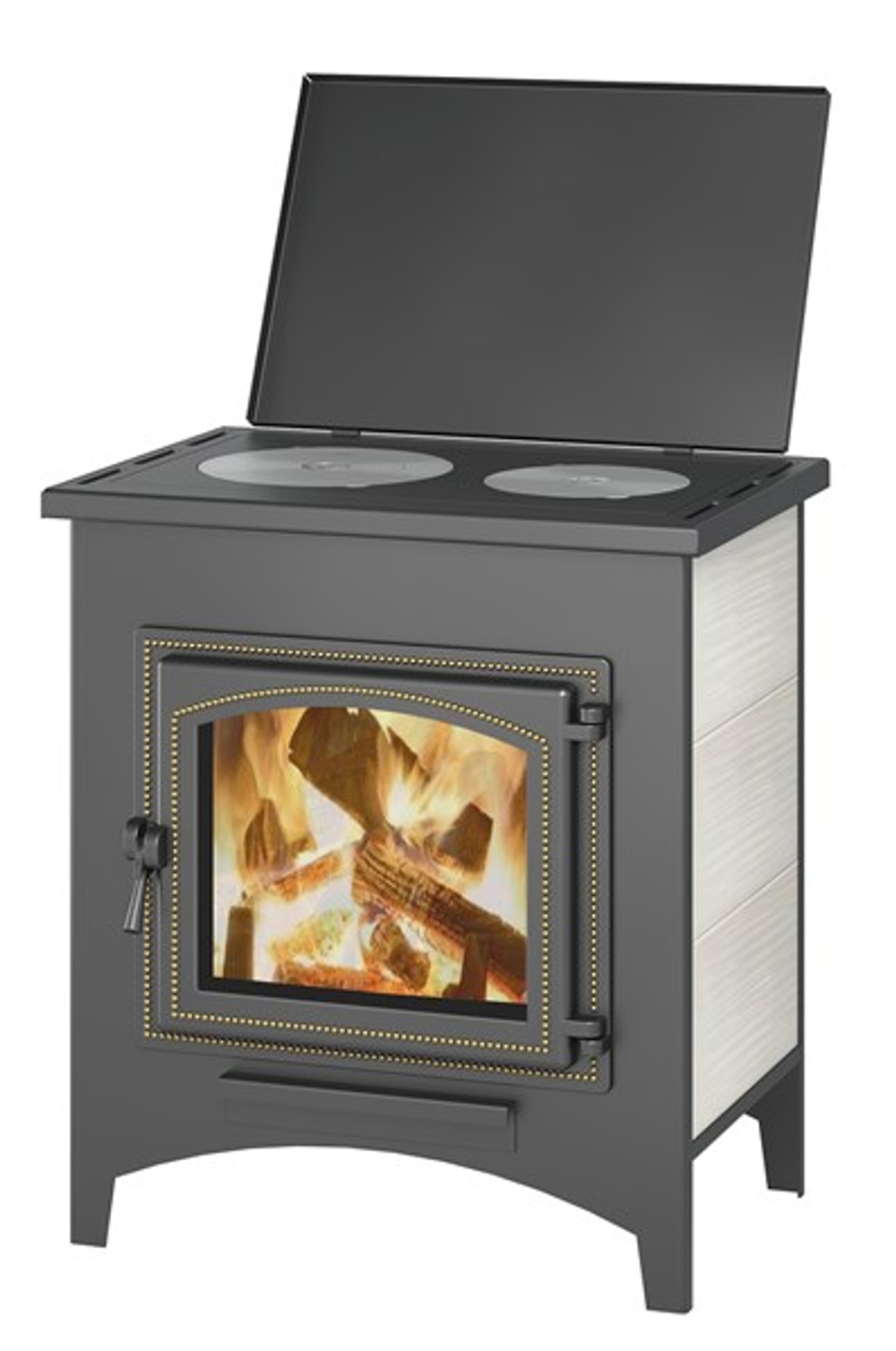 Печь-Камин ВЕЗУВИЙ ПК-04 (240) с плитой бежевый 12 кВт (200 м3) Ø115мм