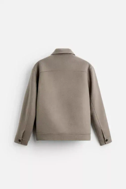 ZARA КУРТКА-РУБАШКА ИЗ СМЕСОВОЙ ШЕРСТИ, СЕРО-КОРИЧНЕВЫЙ