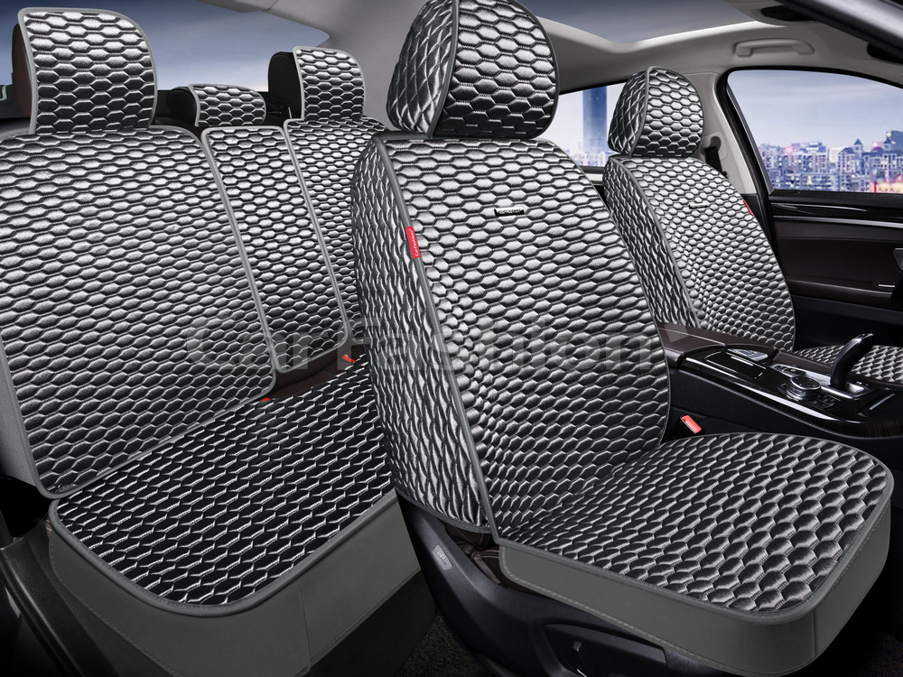 Накидки сидений ПОЛНЫЙ CarFashion (кт) -«ATLAS PLUS» 27345 -Шелк иск серый/серый/серый