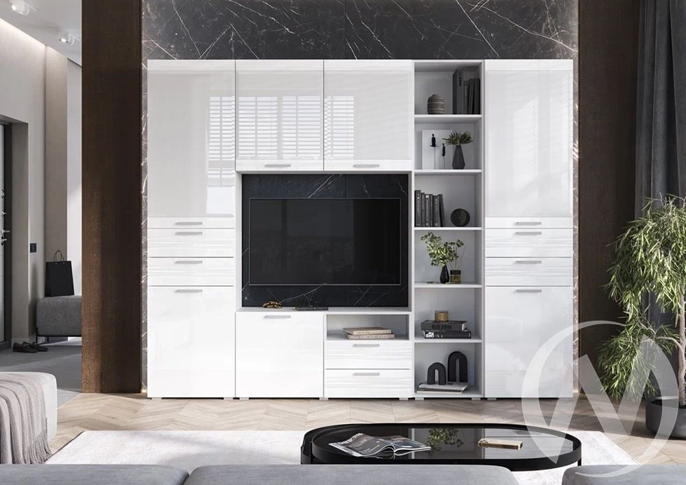 Гостиная Асти (белый/белый глянец холодный) Вариант №1