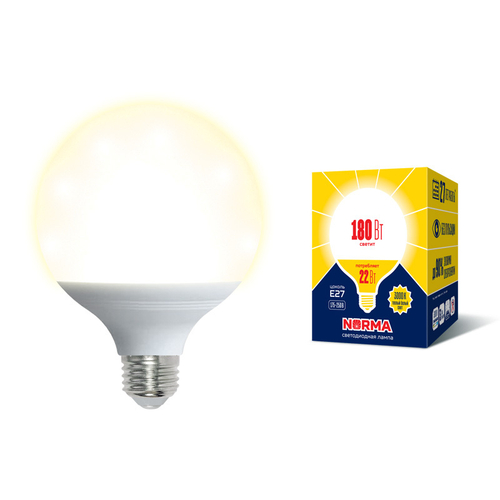 LED-G120-22W/3000K/E27/FR/NR Лампа светодиодная. Форма шар, матовая. Серия Norma. Теплый белый свет (3000K). Картон. ТМ Volpe.