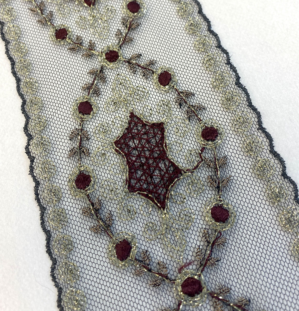 кружево на сетке вышивка шелк/хлопок (Франция) ш-7,5 см цена за 1м