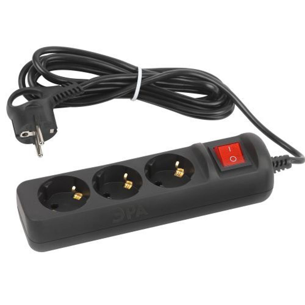 Удлинитель 3х3м с заземл. 10А с выкл. ПВС 3х0.75 черн. UX-3es-3m-B Эра Б0057728