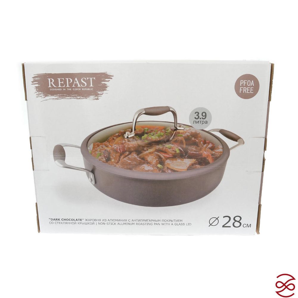 Жаровня со стеклянной крышкой Repast Dark chocolate 3,9 л, 28*7 см (индукция)