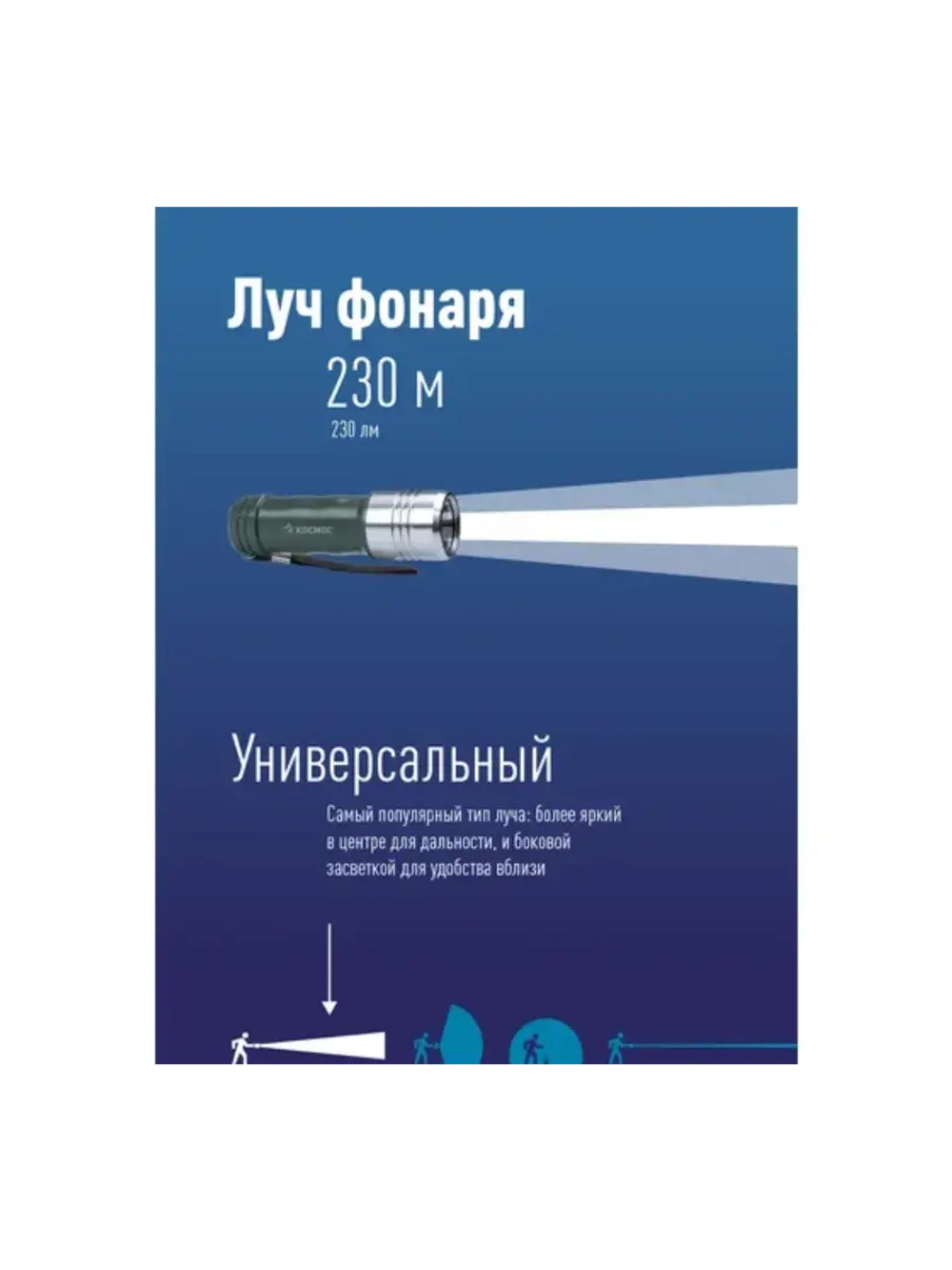 Фонарь ручной на батарейках 230м, металл