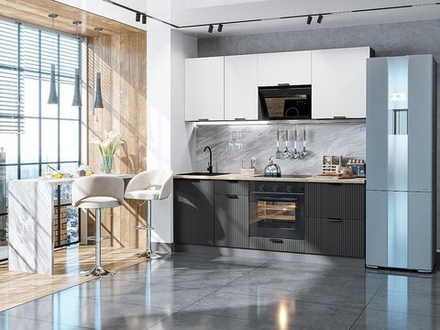 Прямая модульная кухня Евро Лайн-02 Белый/Антрацит - Graphite 2140*2000*600