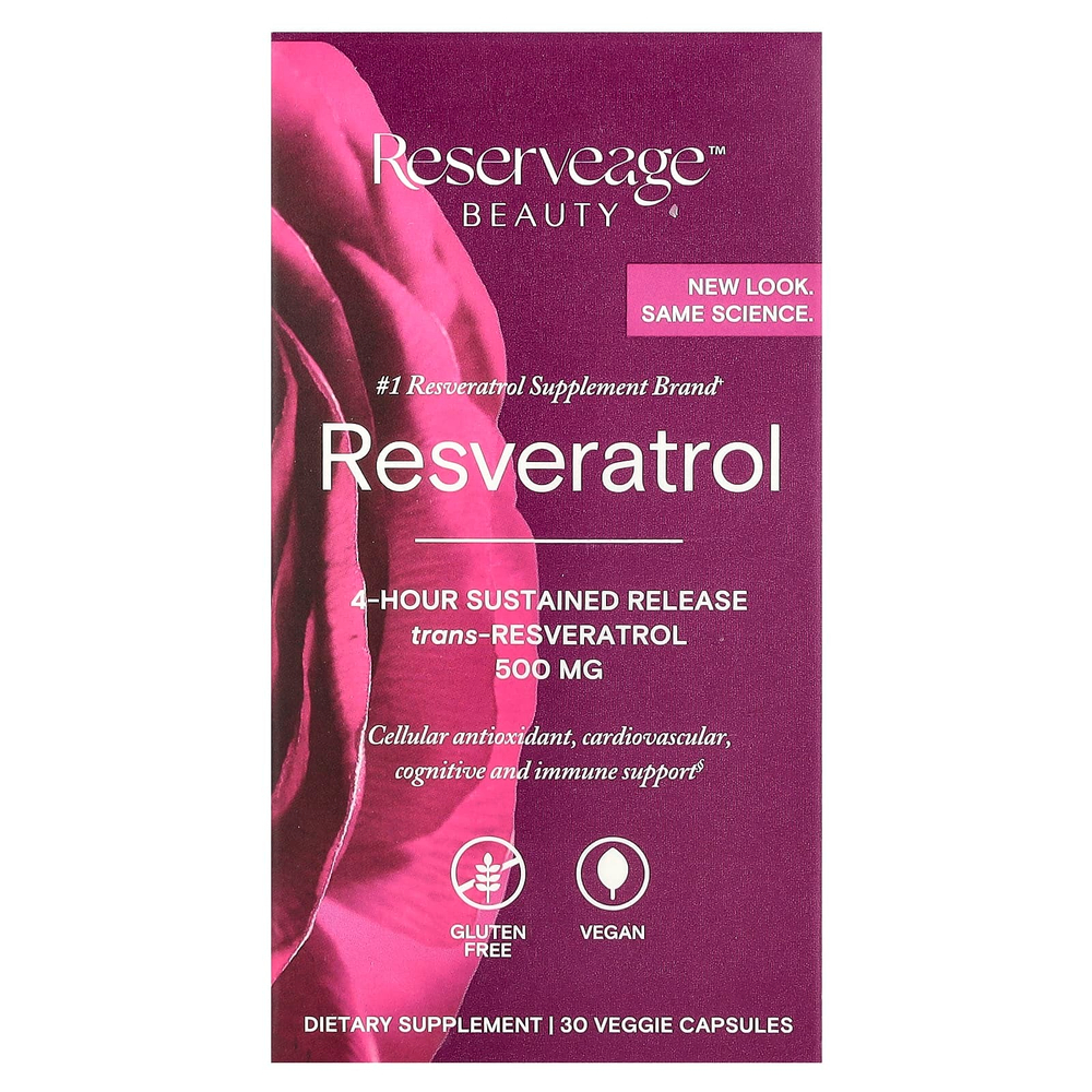 Reserveage Beauty, Ресвератрол, транс-ресвератрол, 500 мг, 30 растительных капсул