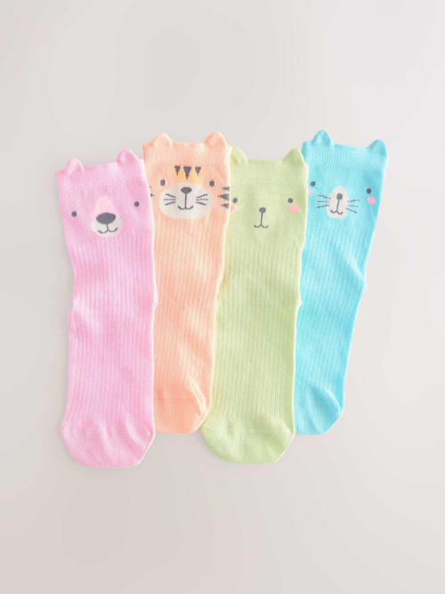 Носки хлопковые для девочки Next AT4-457, 4 шт., Розовый, Голубой, Салатовый