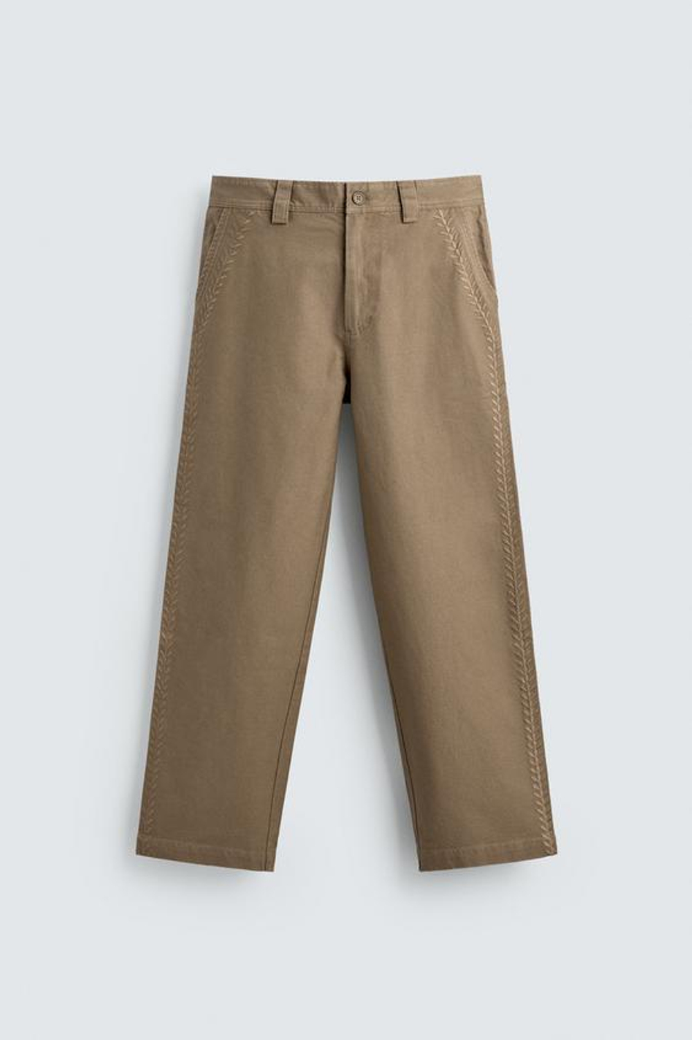 ZARA БРЮКИ STRAIGHT FIT С ВЫШИВКОЙ, РЫЖЕВАТО-КОРИЧНЕВЫЙ МЕЛАНЖ