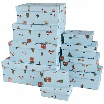 Подарочная коробка Новогоднее настроение голубой 12*6,5*4 см.