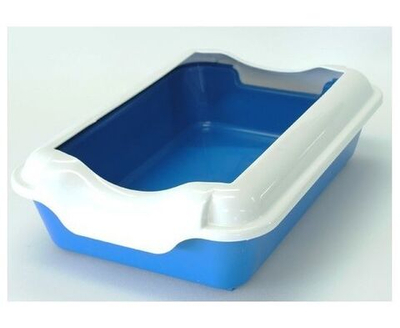 Туалет для кошек с бортиком без сетки 37*27*11,5см, бортик в комплекте, синий, HOMECAT