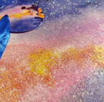 Пакет подарочный бумажный "Космоскетчи. Летняя ночь", мат. ламин., блестки, 18x23x10см