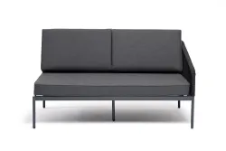 "Канны" левый модуль плетеный из роупа, каркас алюминий темно-серый (RAL7024) муар, роуп темно-серый круглый, ткань темно-серая 027