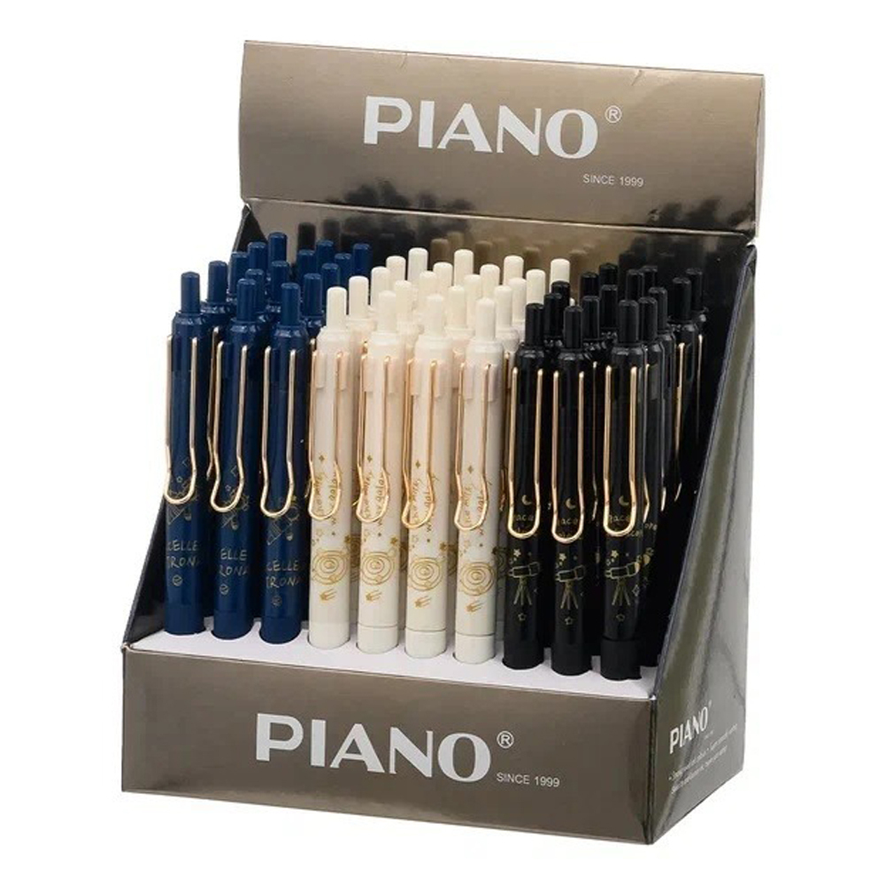 Ручка шариковая, масляная, автоматическая, Piano, синие чернила, серия "AEROSPACE", 3 цвета корпуса, 50 шт