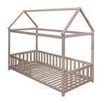 Кровать-домик Чайн 90х200 из массива сосны с основанием и бортиками, в натуральной отделке