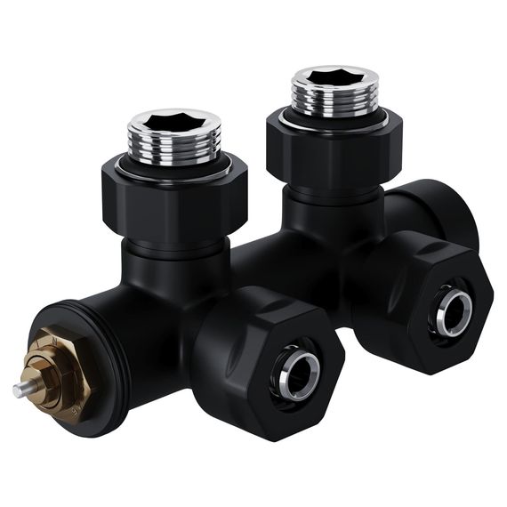 Узел нижнего подключения термостатический угловой Royal Thermo Design Pro 15мм М30х1,5 (Черный) — (2)