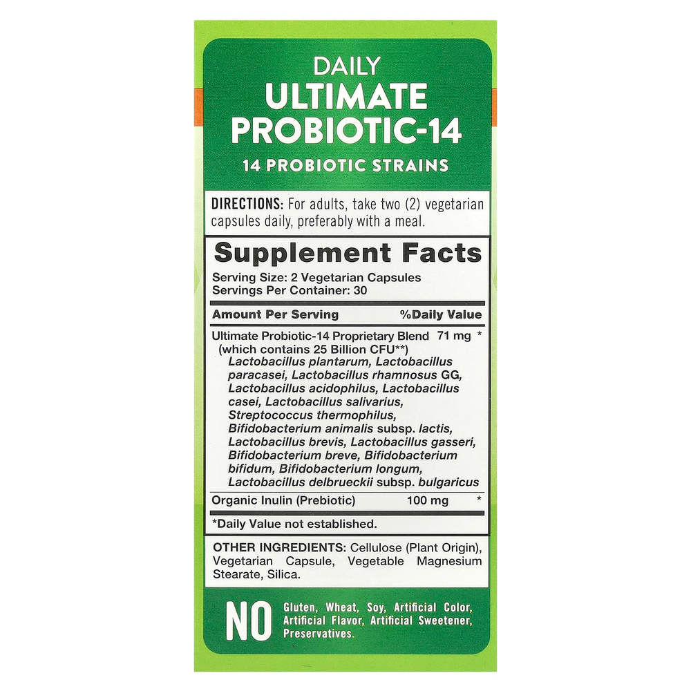 Nature's Truth, Daily Ultimate Probiotic-14, 25 млрд КОЕ, 60 вегетарианских капсул