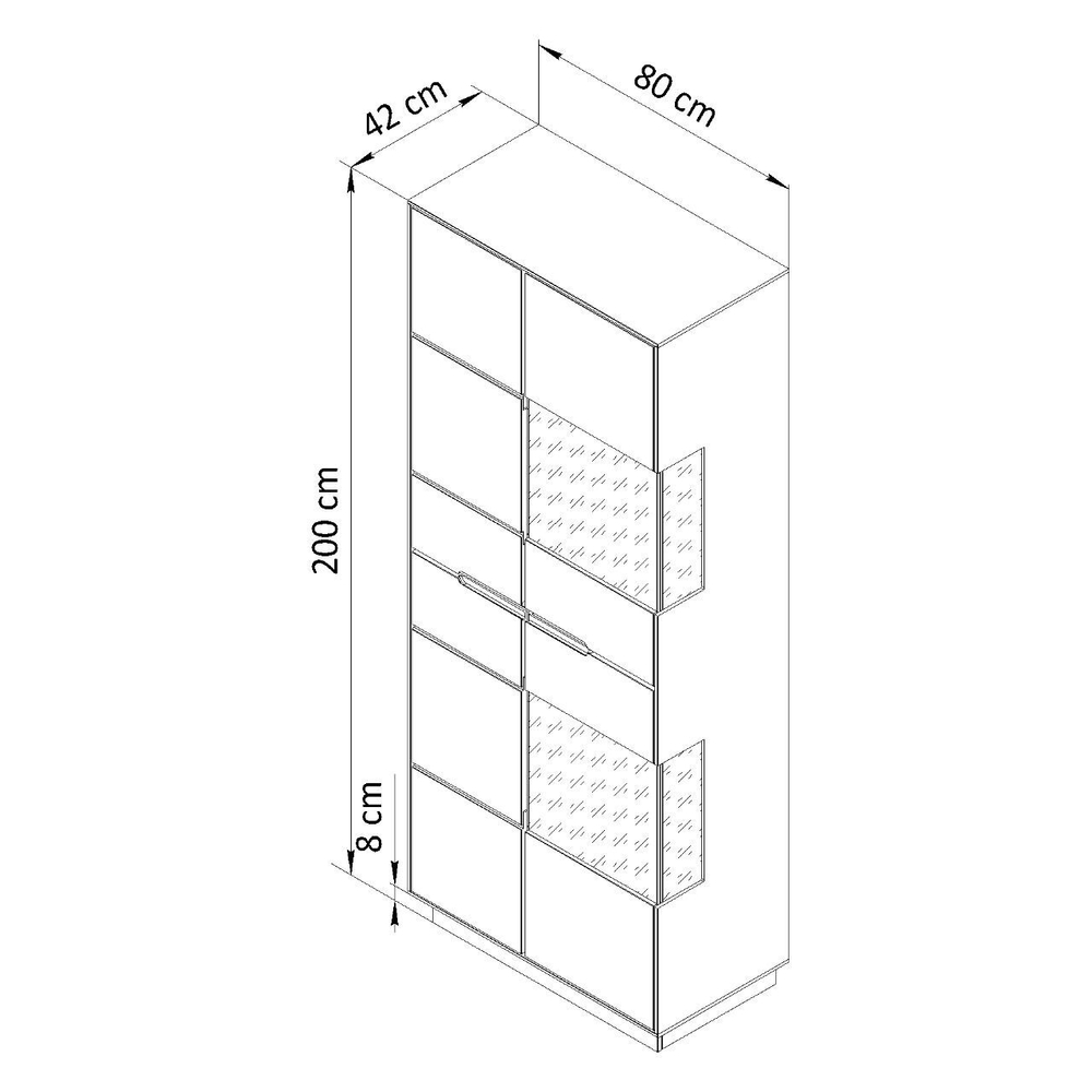 Шкаф витрина стеклянная Паво из массива дуба с подсветкой / буфет для посуды и книг в гостиную с закаленным стеклом / четырехдверный