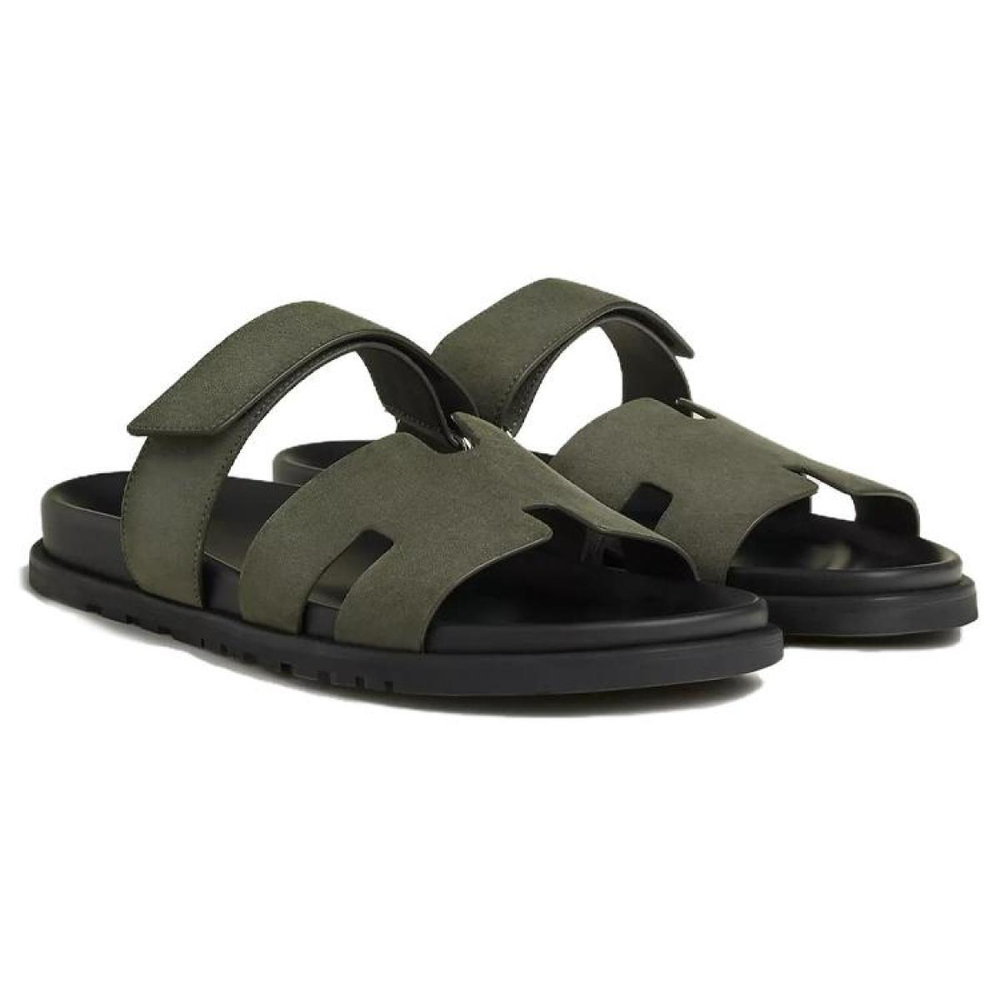 Hermes Chypre Round Toe Open Toe Slippers Men's Forest Green, H222856Z H4N