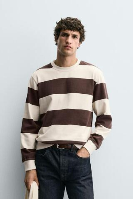 ZARA ТОЛСТОВКА В ПОЛОСКУ С КОНТРАСТОМ, КОРИЧНЕВЫЙ/ЭКРЮ