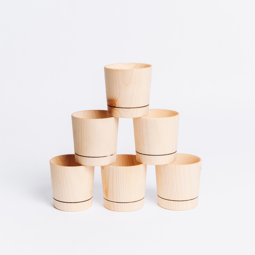 Набор деревянных рюмок (стопок, шотов) из древесины сибирского кедра, набор 6 штук. RN9