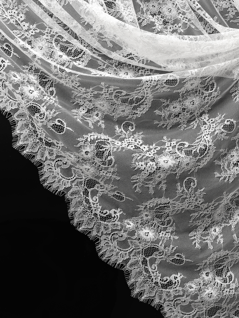 Кружево шантильи теплое белое широкое неэластичное ширина 1,5 м купон 2.9 м С БРАКОМ