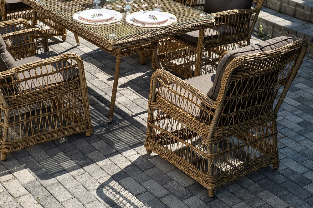 "Цесена" обеденная группа плетеная из искусственного ротанга, цвет соломенный