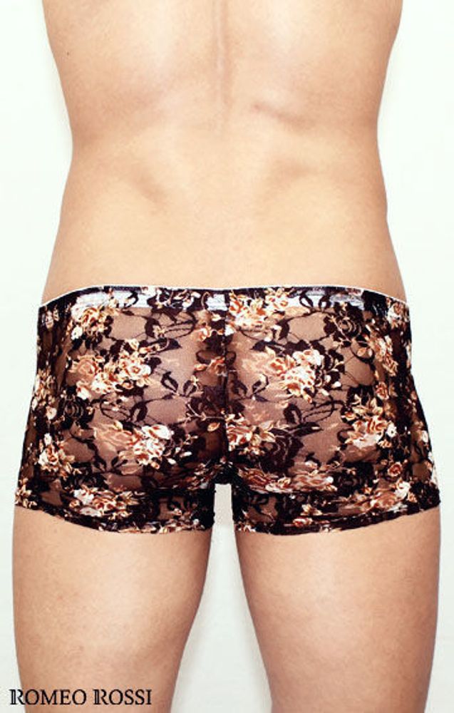 Мужские трусы боксеры черные с бежевыми розами Romeo Rossi Rose Boxer RR00231
