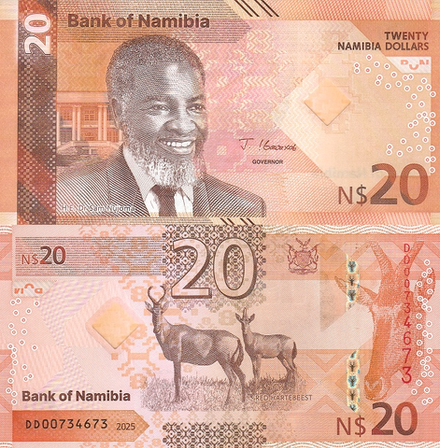 Намибия 20 долларов 2025 Красный Хартебист UNC