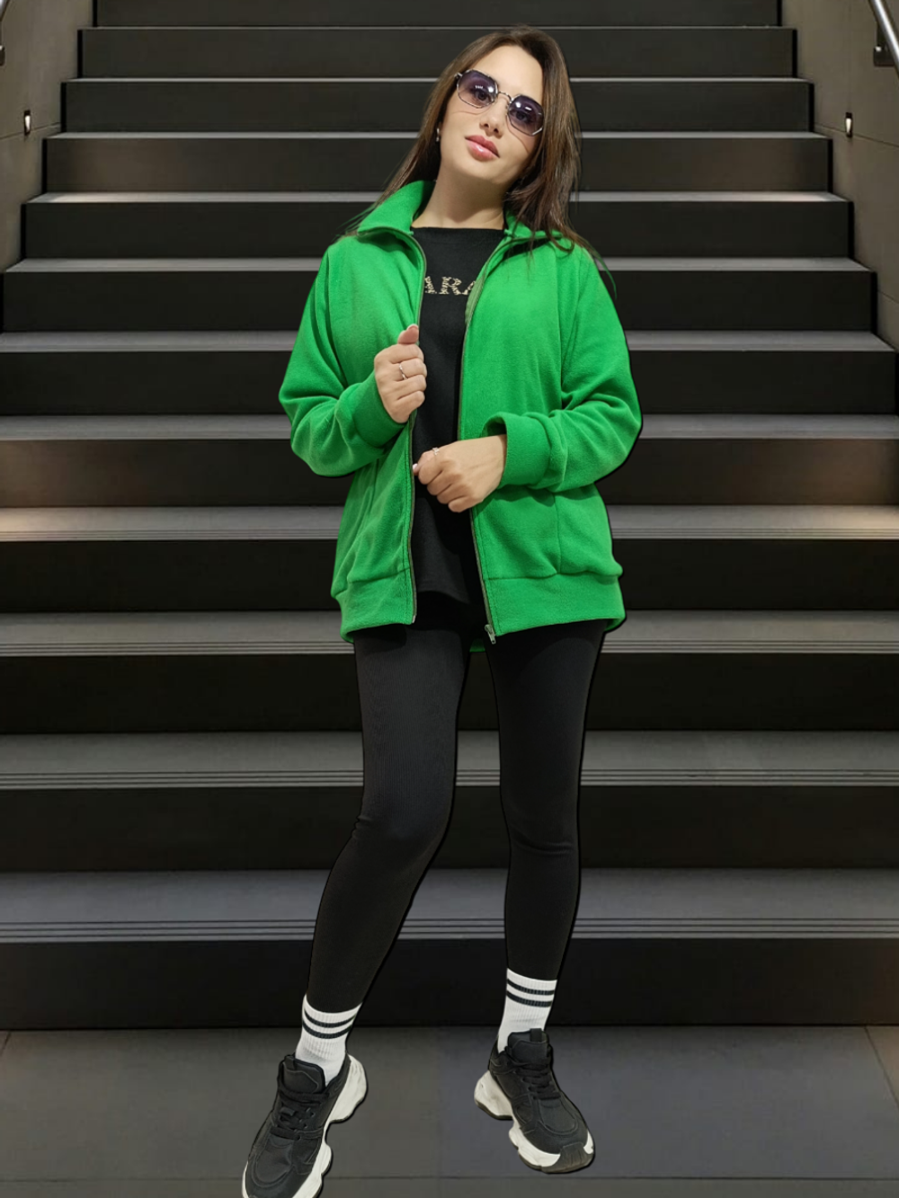 20884 Жакет флисовый ворот стойка на молнии зеленый (56)