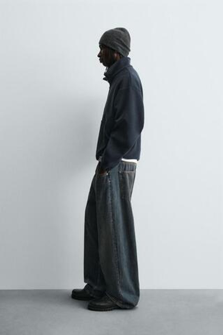 ZARA ТОЛСТОВКА ИЗ ПОЛАРФЛИСА НА МОЛНИИ С ВЫШИВКОЙ, МОРСКОЙ СИНИЙ