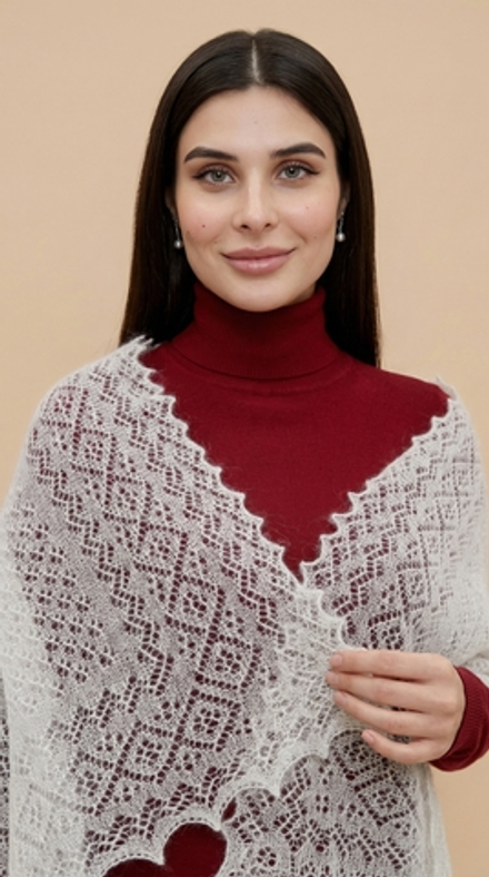 Оренбургский пуховый палантин П3-12040-01 белый отбеленный