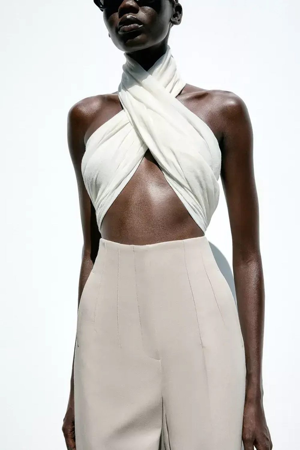 ZARA БРЮКИ С ВЫСОКОЙ ПОСАДКОЙ, ЖЕЛТОВАТО-БЕЛЫЙ