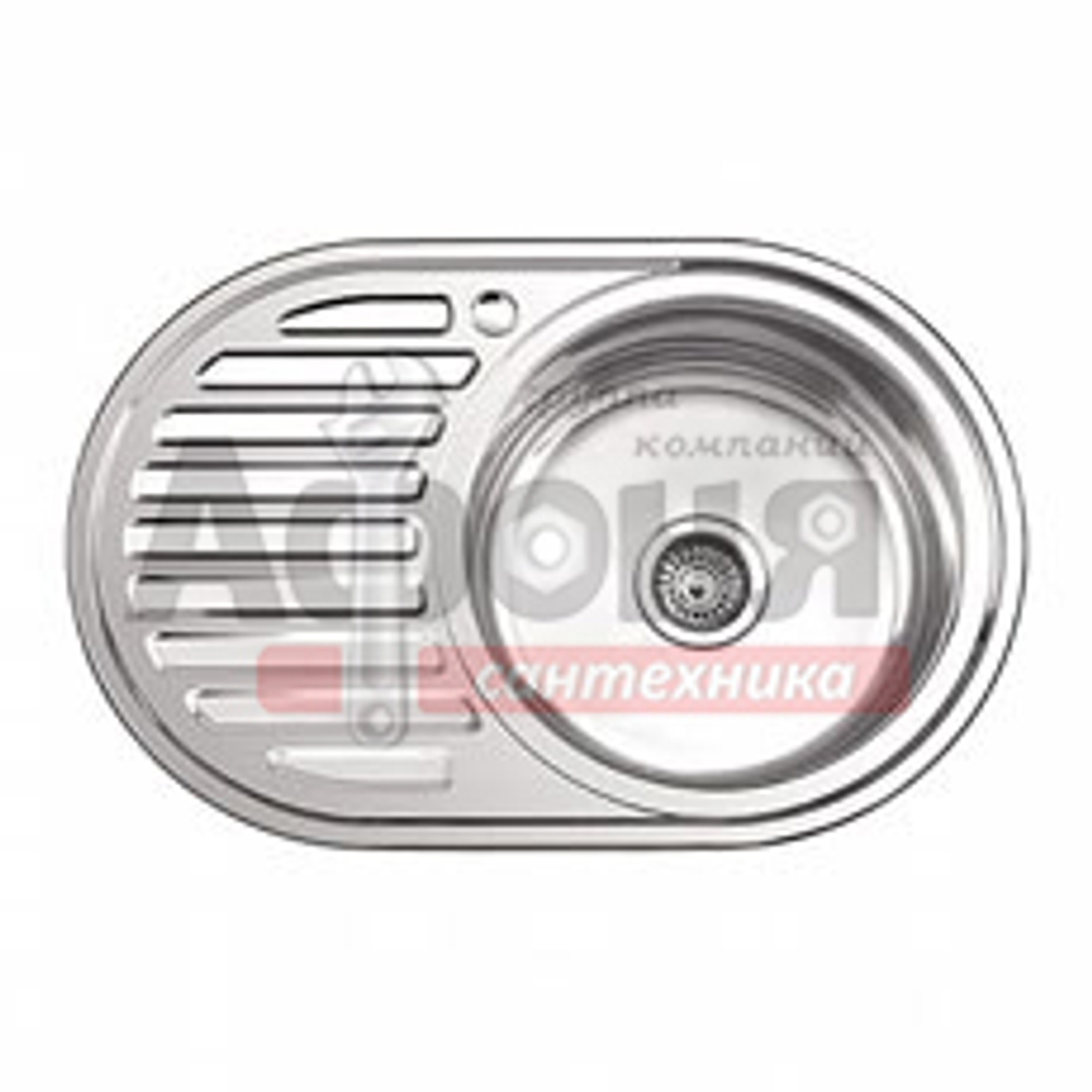 Мойка  LEDEME врезная  77*50 т.0,8 овал правая МАТОВАЯ бол.сиф. (L77750-R) (+ сифон)