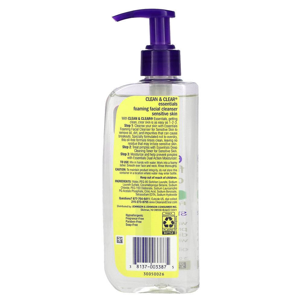 Clean & Clear, Essentials, пенка для умывания, для чувствительной кожи, без отдушек, 240 мл (8 жидк. Унций)