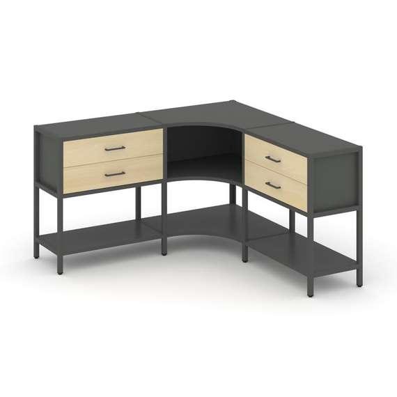 Shelf System Трехсекционный угловой стеллаж двухярусный с ящиками SN.STMU-231 Антрацит/Акация Лорка/