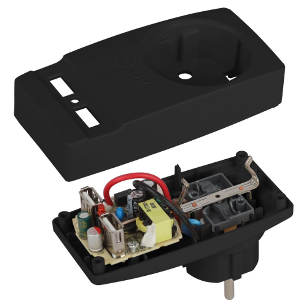 Разветвитель электрический ЭРА SP-1e-USB-B на 1 розетку + 2 USB с заземлением 16А черный