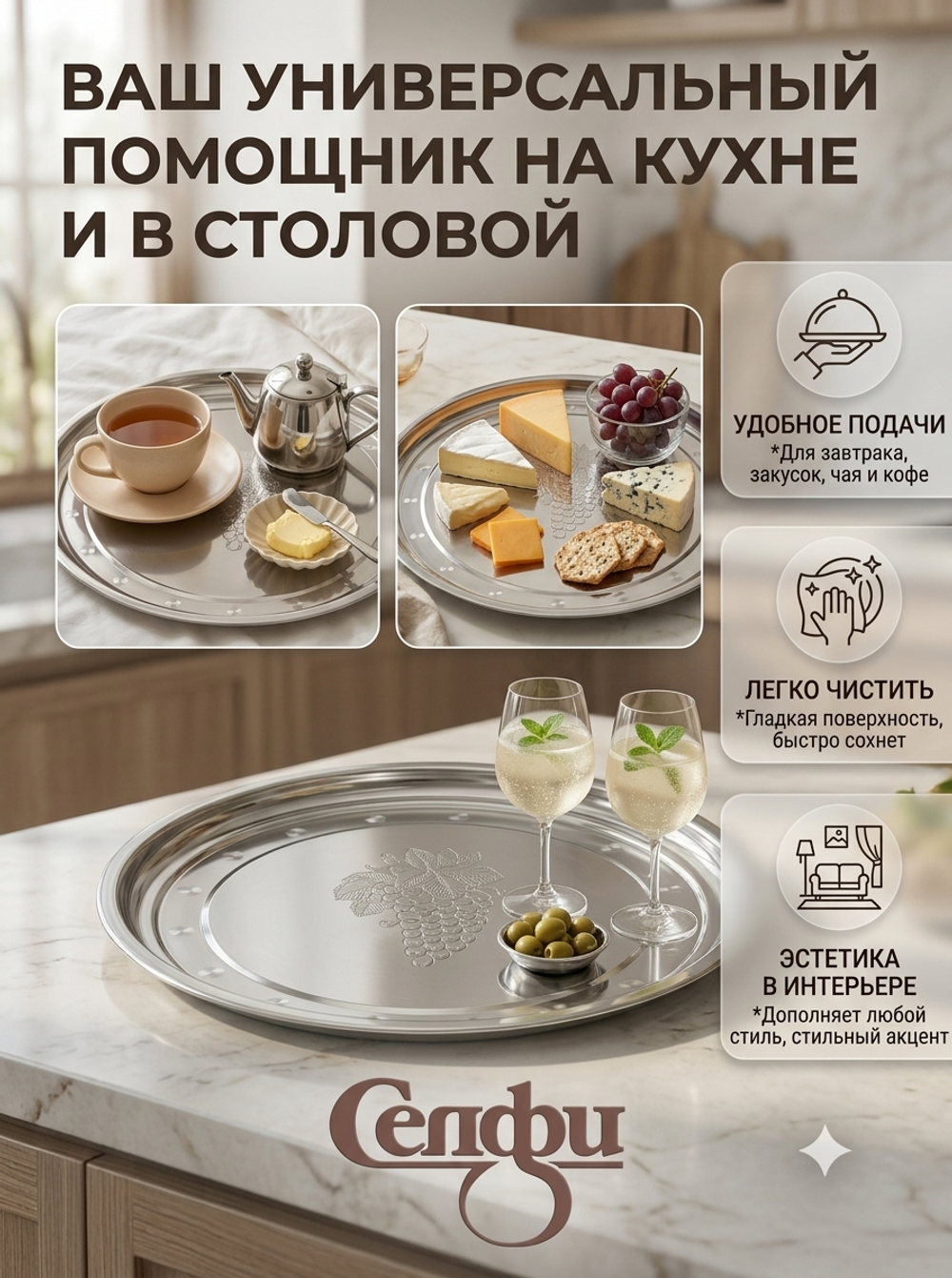 Поднос металлический 30 см круглый