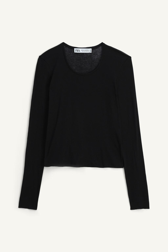 ZARA ХЛОПКОВАЯ ФУТБОЛКА SUPIMA®, ЧЕРНЫЙ