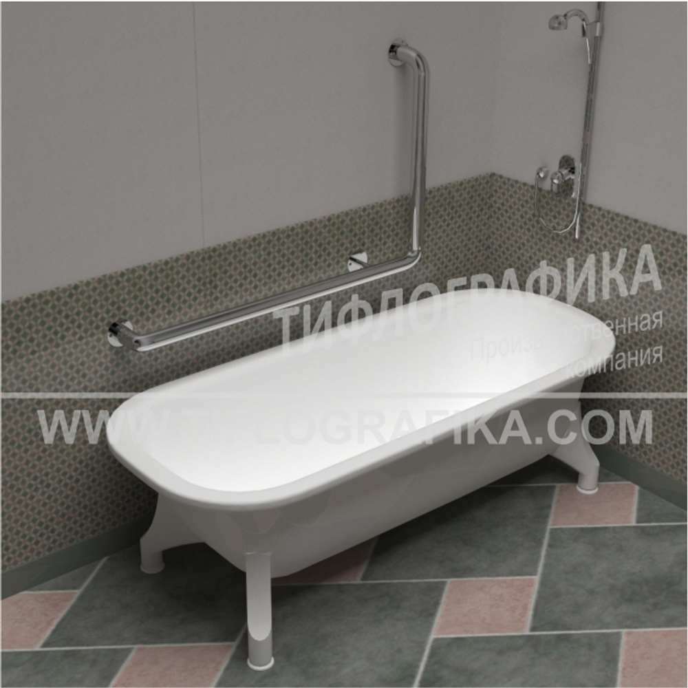 Поручень опорный угловой Г-образный, правый, пристенный, нерж. сталь, 600x900 мм, D38 мм