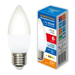 LED-C37-6W-4000K-E27-FR-DIM-SLS Лампа светодиодная. диммируемая. Форма свеча. матовая. Белый свет 4000K. ТМ Volpe