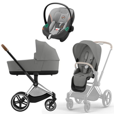 Коляска 3 в 1 Cybex Priam IV Chrome Brown complete и автокресло Aton S2 i-Size Lava Grey Mirage Grey