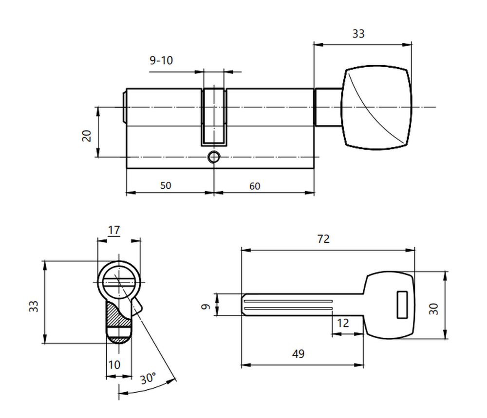 Цилиндровый механизм Apecs Premier XR-110(50/60C)-C15-G